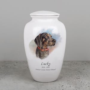Coonhound Ivory Ceramic Cremation Urn - Engravable