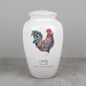 Rooster Ivory Ceramic Cremation Urn - Engravable
