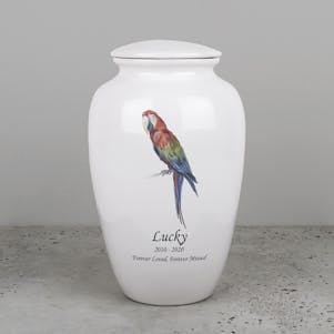 Parrot Ivory Ceramic Cremation Urn - Engravable