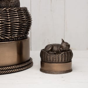 Bronze Cat in Basket Keepsake Miniature Cremation Urn