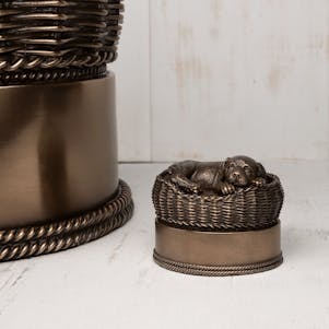 Dog in Basket Bronze Keepsake Miniature Cremation Urn