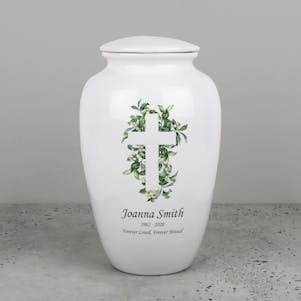 Traditional Cross Ceramic Cremation Urn - Engravable