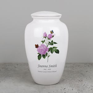 Butterfly & Roses Ceramic Cremation Urn - Engravable