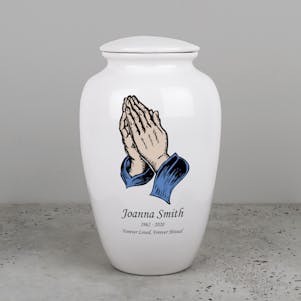 Praying Hands Porcelain Ceramic Cremation Urn - Engravable