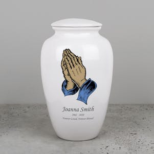 Praying Hands Sand Ceramic Cremation Urn - Engravable