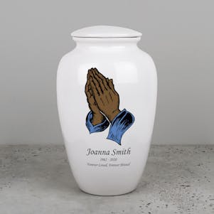 Praying Hands Espresso Ceramic Cremation Urn - Engravable