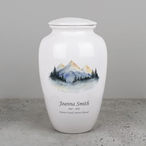 Mountain Landscape Ceramic Cremation Urn - Engravable
