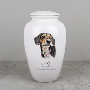 Beagle Ceramic Cremation Urn - Engravable