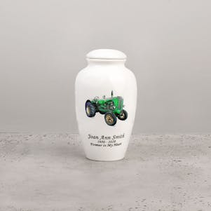 Antique Farm Tractor Ceramic Small Cremation Urn
