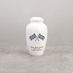 Checkered Flags Ceramic Small Cremation Urn