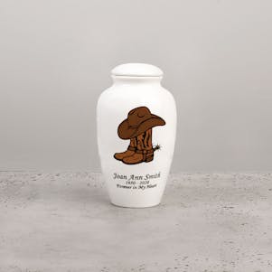 Cowboy Boots Ceramic Small Cremation Urn