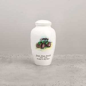 Green Tractor Ceramic Small Cremation Urn