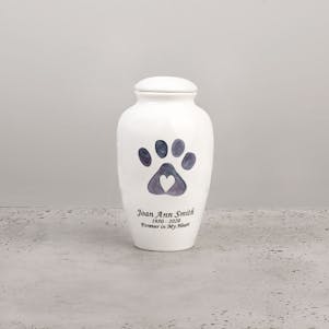 Paw Print Heart Ceramic Small Cremation Urn