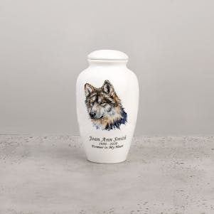 Wolf Head Ceramic Small Cremation Urn
