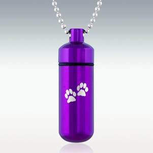 Paws Purple Classic Cylinder Cremation Jewelry - Engravable
