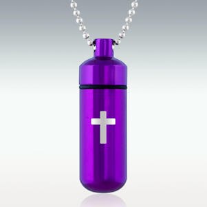 Cross Purple Classic Cylinder Cremation Jewelry - Engravable
