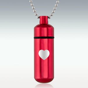 Heart Red Classic Cylinder Cremation Jewelry - Engravable