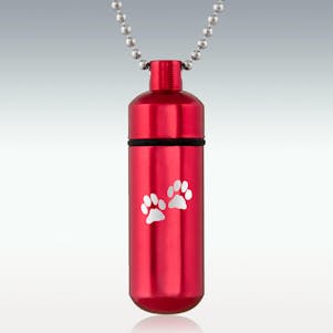 Paws Red Classic Cylinder Cremation Jewelry - Engravable