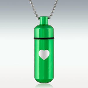 Heart Green Classic Cylinder Cremation Jewelry - Engravable