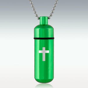 Cross Green Classic Cylinder Cremation Jewelry - Engravable