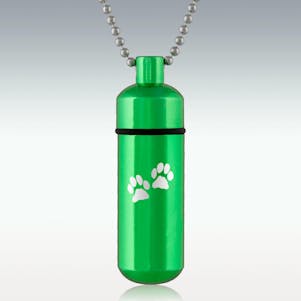 Paws Green Classic Cylinder Cremation Jewelry - Engravable