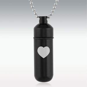 Heart Black Classic Cylinder Cremation Jewelry - Engravable