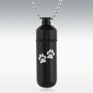 Paws Black Classic Cylinder Cremation Jewelry - Engravable