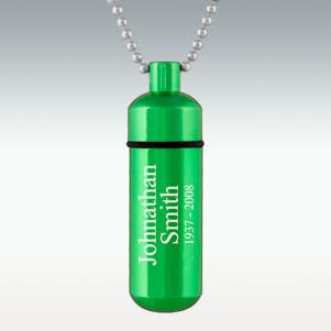 Green Classic Cylinder Cremation Jewelry - Engravable