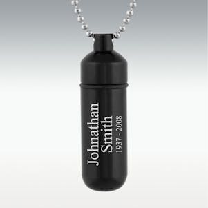 Black Classic Cylinder Cremation Jewelry - Engravable