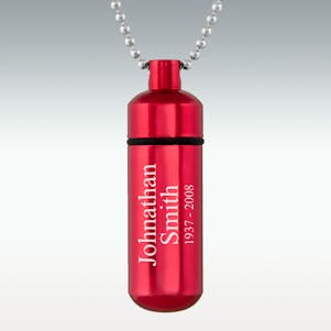 Red Classic Cylinder Cremation Jewelry - Engravable
