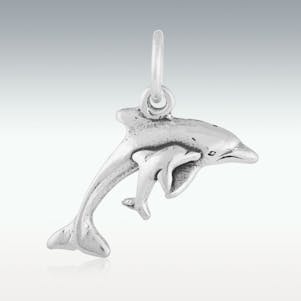 Dolphin w/Calf Sterling Silver Jewelry Charm