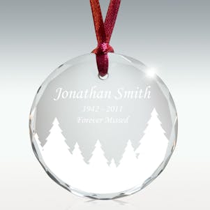 Winter Trees Round Crystal Memorial Ornament - Free Engraving