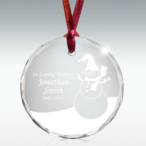 Snowman Round Crystal Memorial Ornament - Free Engraving