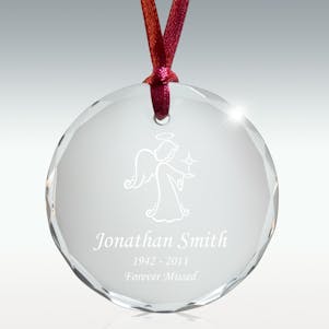 Star Angel Round Crystal Memorial Ornament - Free Engraving