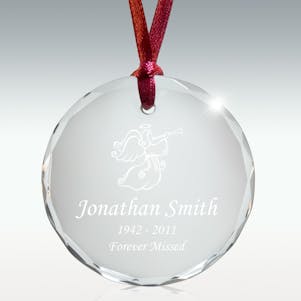 Triumphant Angel Round Crystal Memorial Ornament -Free Engraving