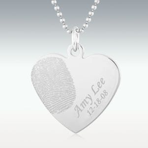 Fingerprint Photo Engraved Pendant - Silver Heart