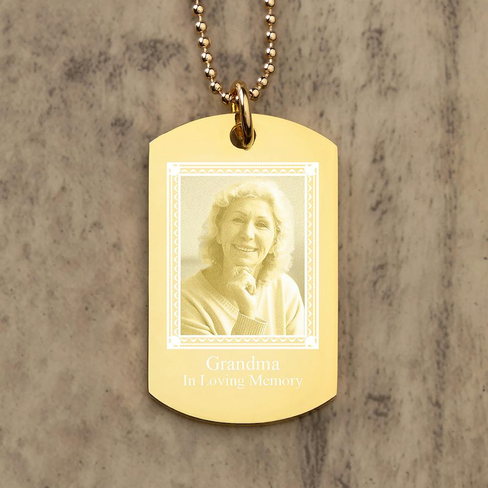 Photo Engraved Pendant - Gold Rectangle - Perfect Memorials