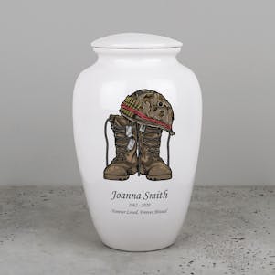 Military Boots & Helmet Ceramic Cremation Urn - Engravable