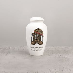 Military Boots & Helmet Ceramic Small Cremation Urn