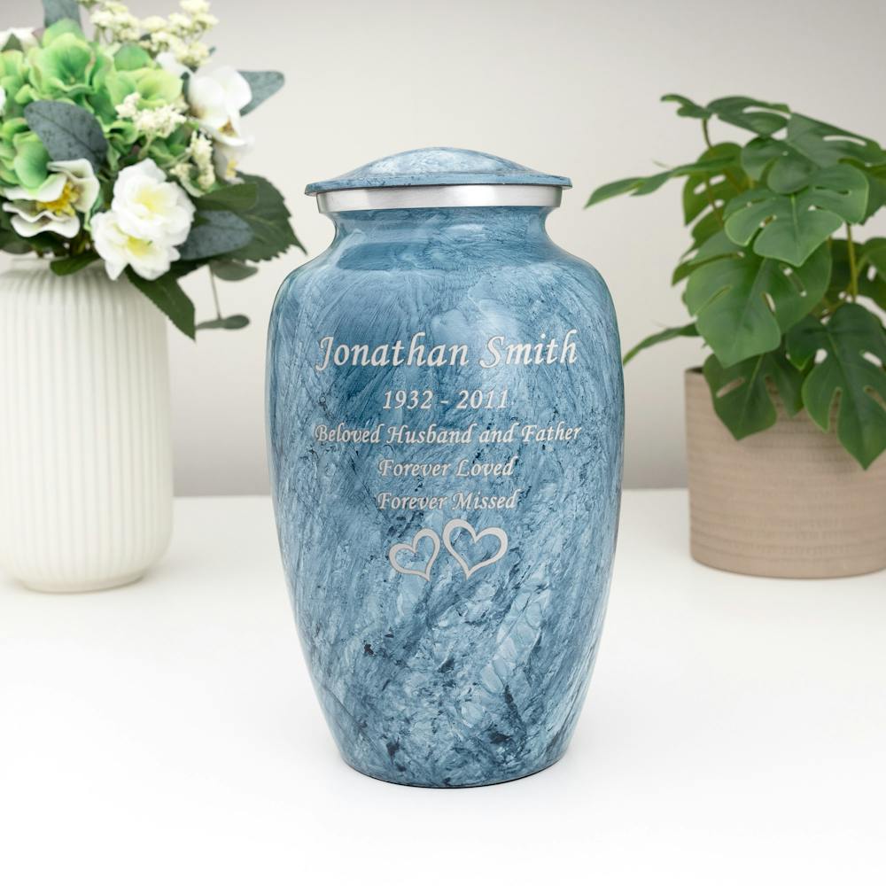 Brass Pewter Heart Engraved Cremation Urn Funeral Burial Jar for