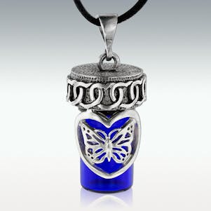 Butterfly Heart Cobalt Glass Cremation Jewelry - Engravable