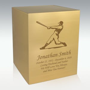 Baseball Player Bronze Cube Cremation Urn - Engravable