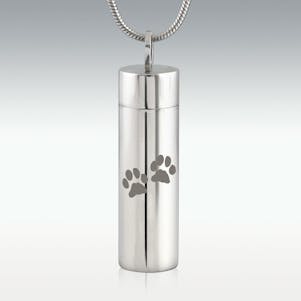 Paw Print Cylinder Stainless Steel Cremation Jewelry