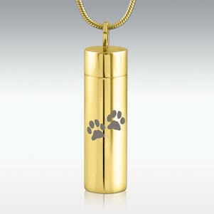 Paw Print Gold Cylinder Stainless Steel Cremation Jewelry