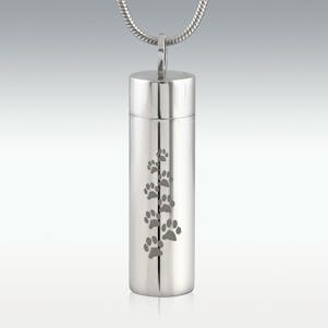 Paw Print II Cylinder Stainless Steel Cremation Jewelry