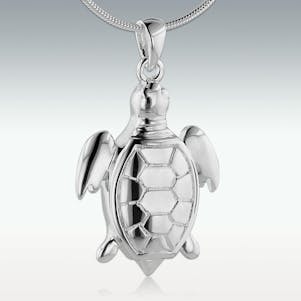Sea Turtle 14k White Gold Cremation Jewelry - Engravable