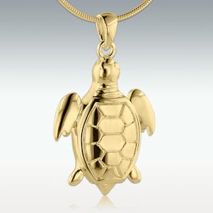 Sea Turtle Solid 14k Gold Cremation Jewelry - Engravable