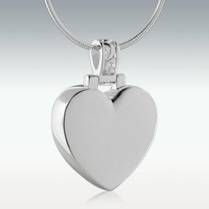 Classic Heart 14k White Gold Cremation Jewelry - Engravable