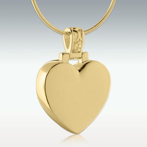 Classic Heart Solid 14k Gold Cremation Jewelry - Engravable
