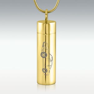Sports Coupe Gold Cylinder Stainless Steel Cremation Jewelry